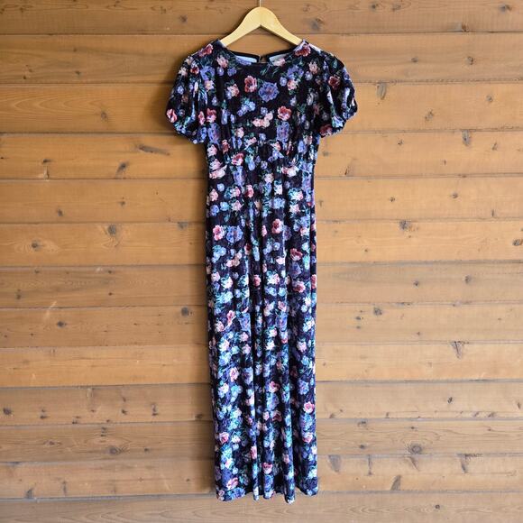 ASOS Dresses & Skirts - ASOS Velvet Floral Maxi Tea Dress Purple Floral 4 Boho Keyhole Short Sleeve
